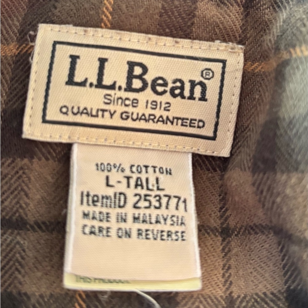 LL Bean Mens Classic Fit Button Down Shirt Green Plaid Size Large Tall - Picture 3 of 4